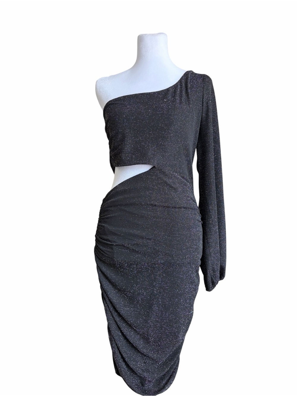 Willow & Root One-Shoulder Black Sparkle Cutout Dress Medium